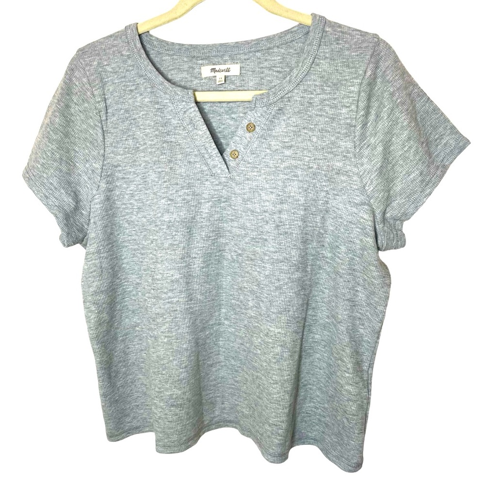 Madewell Gray Thermal Cotton Blend Short Sleeve Top in Size 1X